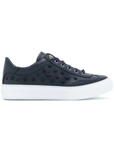 Jimmy Choo Ace Navy Sport Calf Leather Low Top Trainers With Mixed