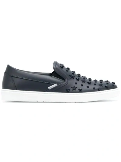 Jimmy Choo Grove Navy Sport Calf Leather Slip On Trainers With Mixed Stars In Ocean