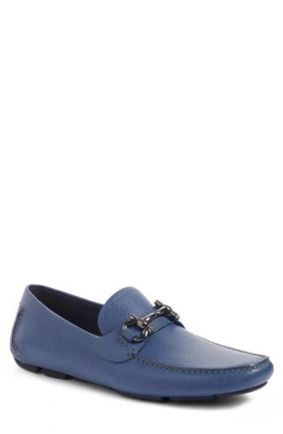 Ferragamo Parigi Bit Driving Moccasin In Light Blue Leather