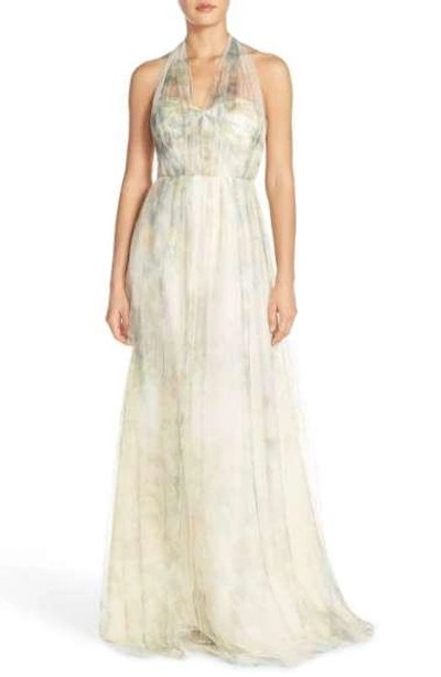 Jenny Yoo Annabelle Print Tulle Convertible Column Gown In Ivory Sage Rose ModeSens