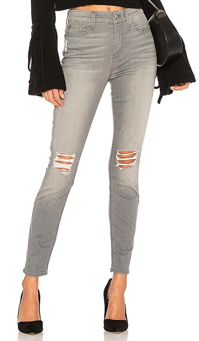 7 For All Mankind The Hw Ankle Skinny With Knee Holes In Chrysler Grey