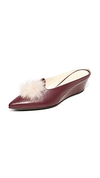 Trademark Castainge Slides With Marabou Feathers In Burgundy | ModeSens