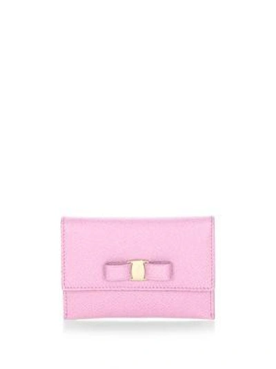 Ferragamo Vara Leather Card Case In Pink