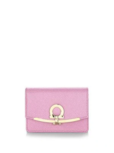 Ferragamo Gancio Leather Card Case In Pink