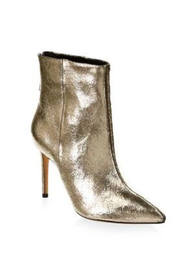 Schutz Women's Ginny Crackled Leather High Heel Booties In Platina Gold