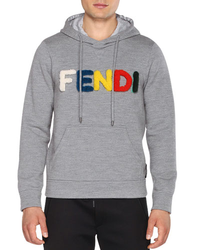 Fendi Shearling-logo Pullover Hoodie 