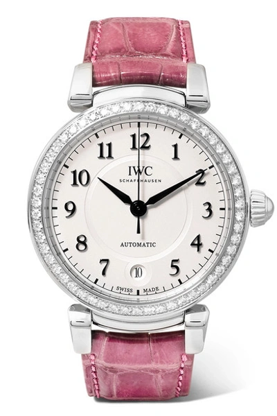 Iwc Schaffhausen Da Vinci Automatic 36mm Stainless Steel, Alligator And Diamond Watch In Silver