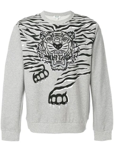 Kenzo Big Tiger Print & Embroidered Sweatshirt In Grey