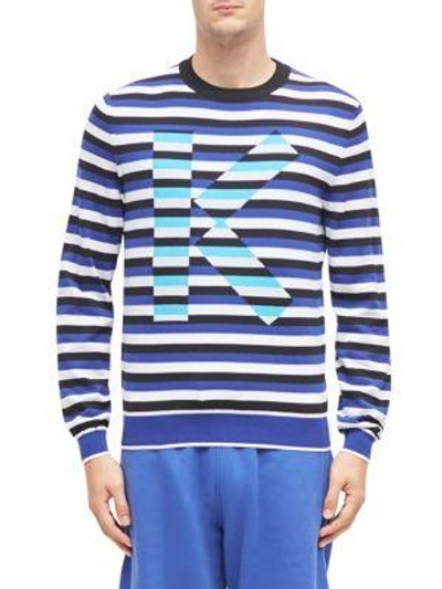 Kenzo Logo Striped Cotton Sweater In French Blue