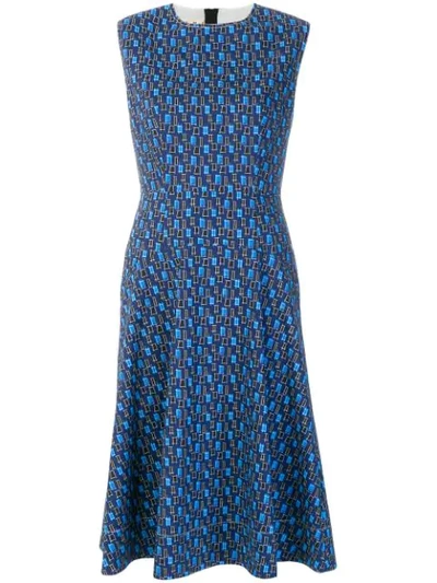 Marni Sleeveless Cotton Poplin Printed Mid-calf Dress In Blue Pattern