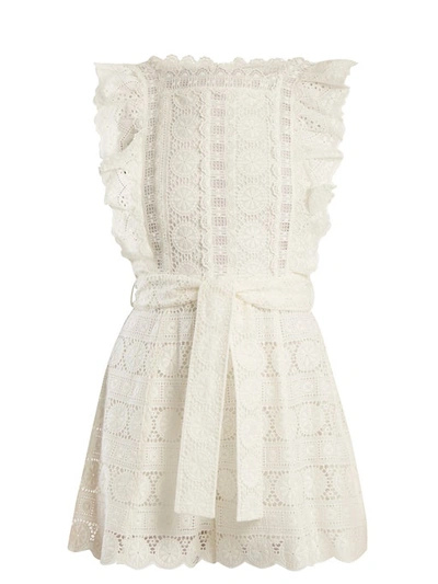 Zimmermann Kali Daisy Broderie Anglaise Cotton And Lace Playsuit In Ivory