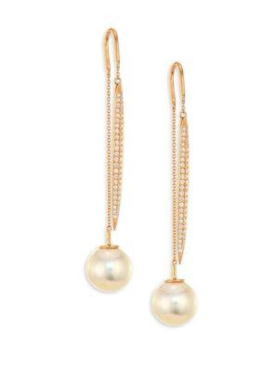 Yoko London Women's 18k Rose Gold, 9.6mm Freshwater Pearl & Diamond Threader Earrings