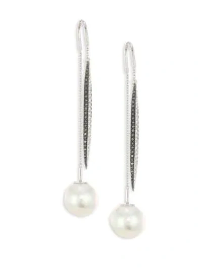 Yoko London Women's 18k White Gold, 13-14mm Australian Southsea Pearl & Diamond Threader Earrings