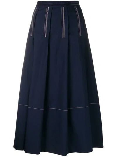 Marni A-line Mid-calf Cotton Woven Skirt In Navy