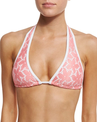 Letarte Daisy Lace Bikini Swim Top, Pink Coral