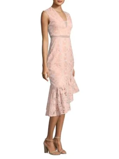 Three Floor Frill In Me Trumpet Dress In Peach Fuzz