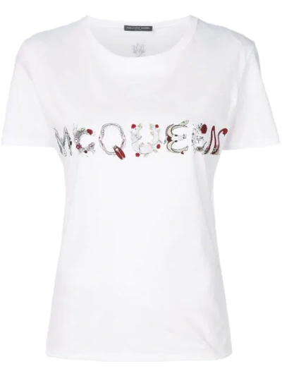 Alexander Mcqueen Oversized T-shirt With Animal Letters Print In White