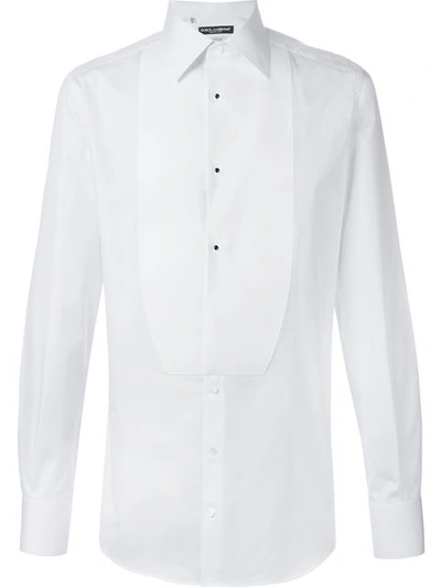 Dolce & Gabbana Tuxedo Shirt With Plastron In Bianco Otticobianco