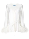Prada Contrast Cuff Knitted Cardigan In Neutrals