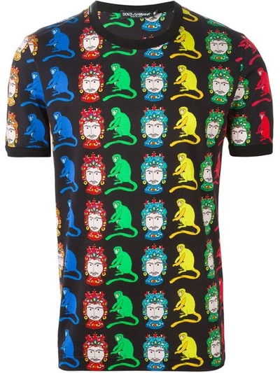 Dolce & Gabbana Knight And Monkey Print T-shirt In Multi | ModeSens