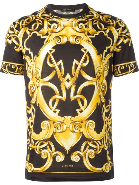 Versace Baroque-printed Cotton-jersey T-shirt In Black Gold | ModeSens