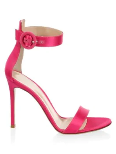 Gianvito Rossi Portofino Ankle-strap Satin Sandals In Fuchsia