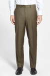 Santorelli Luxury Flat Front Wool Trousers In Olive