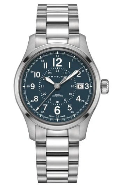 Hamilton Khaki Field Automatic Bracelet Watch, 40mm In Silver/ Blue/ Silver