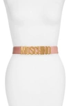 Moschino Logo Leather Belt In Pink