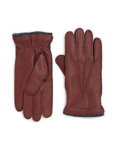 Saks Fifth Avenue Deerskin Leather Gloves In Dark Red