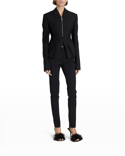 Givenchy Zip Detail Wool & Mohair Peplum Jacket In Black