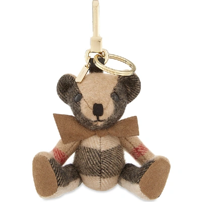 Burberry Thomas Bear Check Cashmere Keyring In Nero