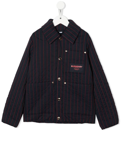 Burberry Kids' Pinstripe-print Padded Shirt Jacket In Midnight