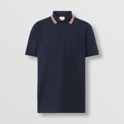 Burberry Icon Stripe Collar Polo Shirt In Coal Blue