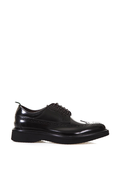 Green George Brogue Polished Leather Derby Shoes In Black