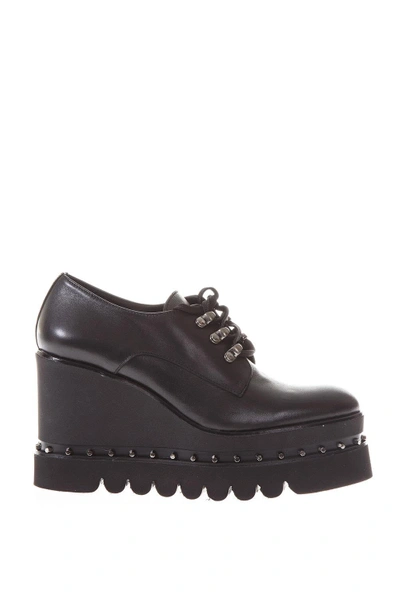 Ras Nappa High Wedge Lace Up Mocassin In Black