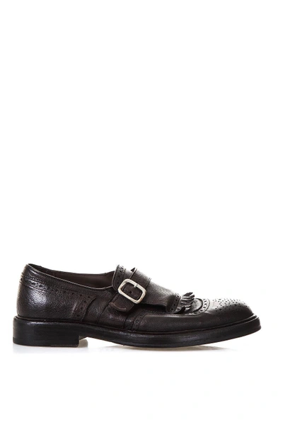 Green George Fringed Leather Monk-strap In Brown
