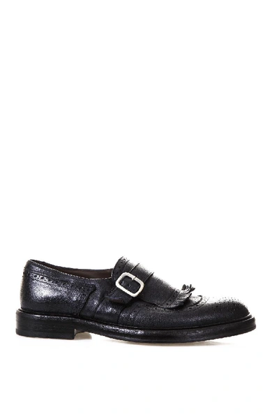 Green George Fringed Leather Monk-strap In Blue