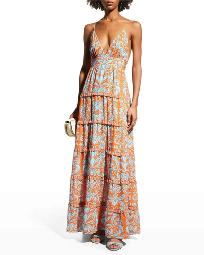 Alice And Olivia Karolina Tiered Printed Crepe Maxi Dress In Forever Yours Sienna