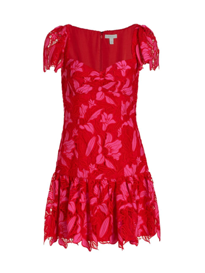 ml Monique Lhuillier Flutter Sleeve Mini Dress In Red