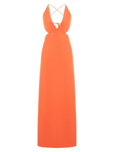 Halston Anne Lace-up Deep V-neck Gown In Flame