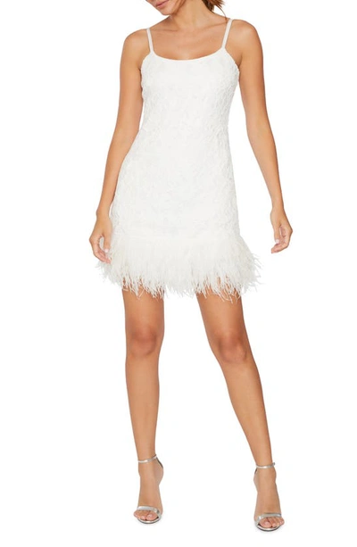 Likely Mari Feather Trim Lace Mini Dress In White