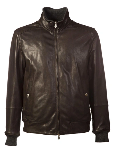Brunello Cucinelli Reversible Leather Jacket In Eboni