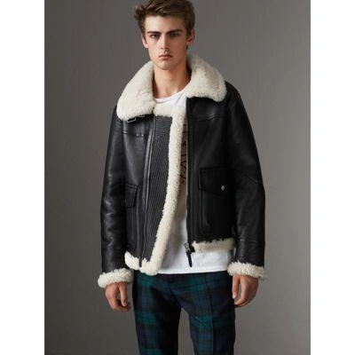 Burberry Shearling Aviator Jacket In Black | ModeSens