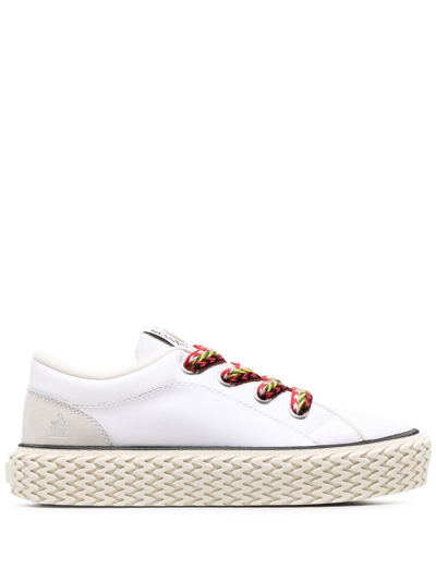 Lanvin Contrast-laces Contrast-sole Cotton-canvas Low-top Trainers In White