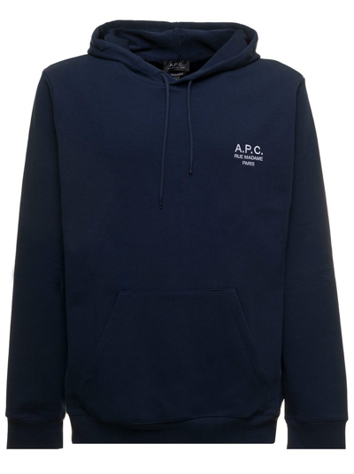 A.p.c. Marvin Logo-print Pullover Hoodie In Blue