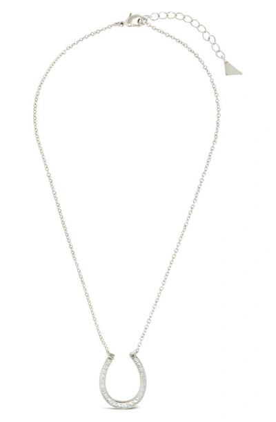 Sterling Forever Cz Horseshoe Pendant Necklace In Silver