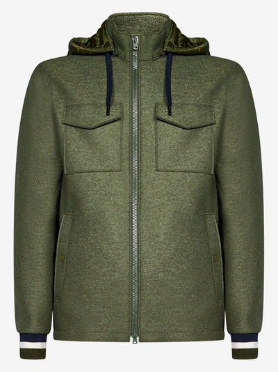 Herno Resort Jacket With Hood In Pure Wool In Green
