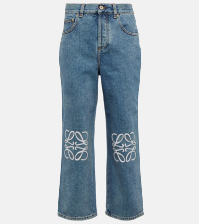 Loewe Anagram-print Wide-leg High-rise Denim Jeans In Blue