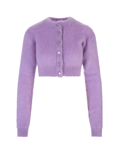 Paco Rabanne Woman Crop Cardigan In Lilac Mohair In Violet